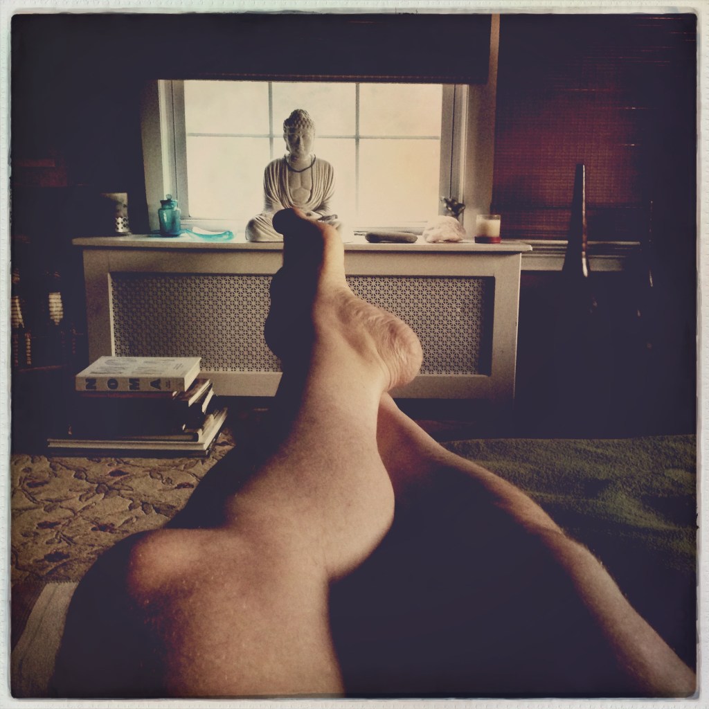 Reclining on couch / Buddha on the windowsill / daughter beside me. - Haikumages