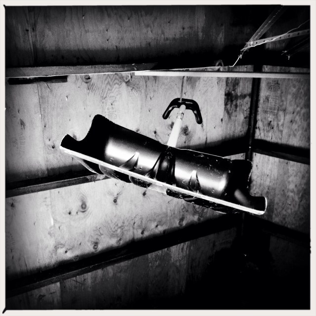 A winter weapon / the Shovel of Damocles / hangs in the garage. Haikumages