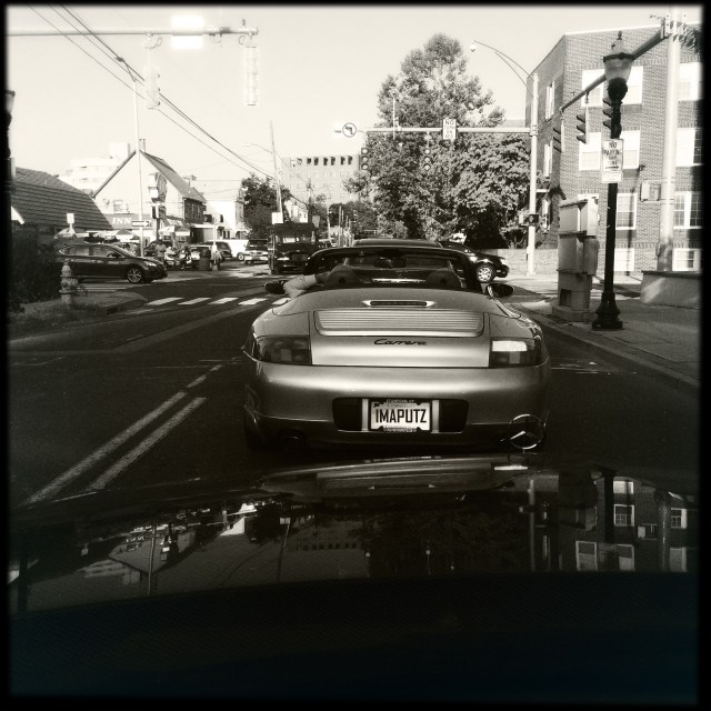 Ahead, the bald man / top down, smoke, phone, loud music / for me to enjoy. // haiku - haikumages